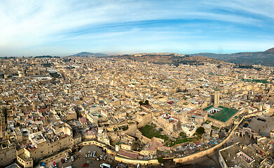 Image showing Aerial view of Medina in Fes and Medersa