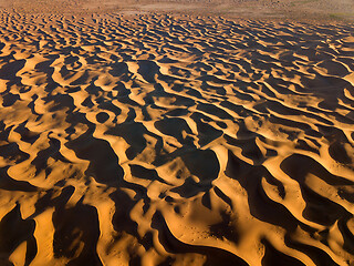 Image showing Aerial top view on sand dunes in desert