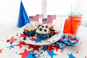 Image showing cupcakes with american flags on independence day