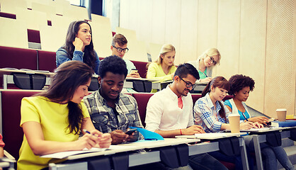 Image showing group of students with smartphone at lecture