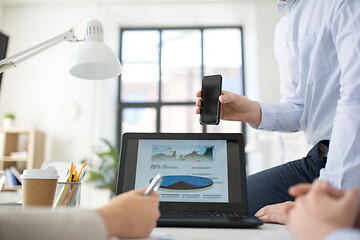 Image showing business team with smartphone working at office