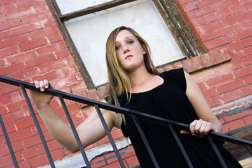 Image showing Beautiful Girl posing outdoors on stairs in the City