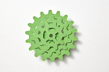 Image showing Stack of papercraft clockwork mechanism from color paper.