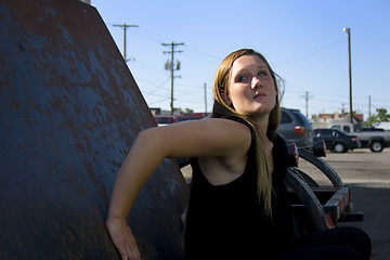 Image showing Close up on a Girl Looking Up - Urban