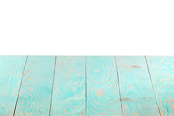 Image showing Empty wooden table backdrop on a white background.