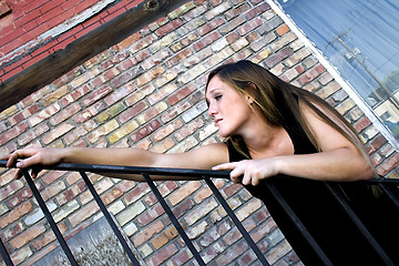 Image showing Beautiful Girl posing outdoors on stairs in the City