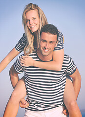 Image showing happy young couple have romantic time on beach