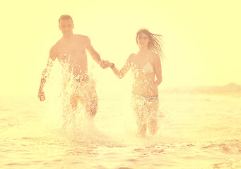 Image showing happy young couple have romantic time on beach