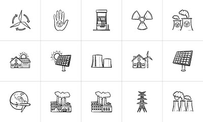 Image showing Ecology hand drawn sketch icon set.