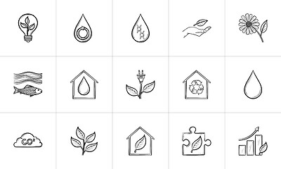 Image showing Ecology hand drawn sketch icon set.