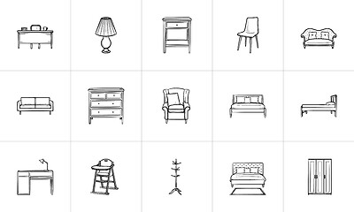 Image showing Furniture hand drawn sketch icon set.