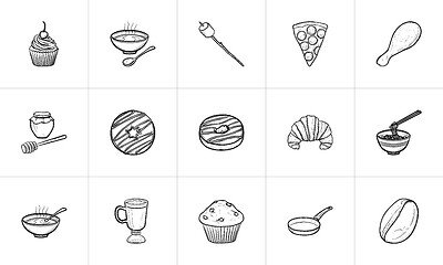 Image showing Food and drink hand drawn sketch icon set.