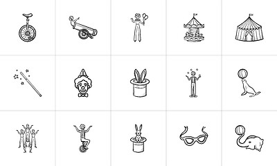 Image showing Circus hand drawn sketch icon set.