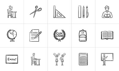 Image showing Education hand drawn sketch icon set.