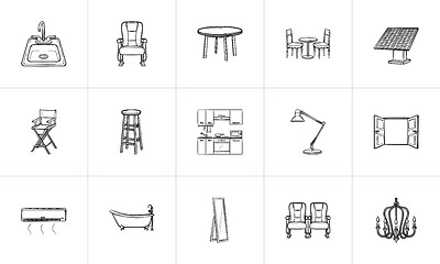 Image showing Furniture hand drawn sketch icon set.