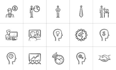 Image showing Business hand drawn sketch icon set.