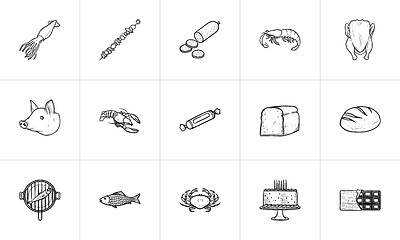 Image showing Food hand drawn sketch icon set.