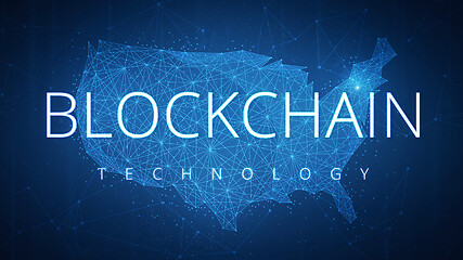 Image showing Blockchain technology hud banner with USA map.