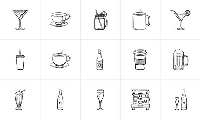 Image showing Drink hand drawn sketch icon set.