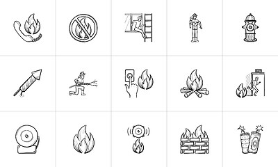 Image showing Fire hand drawn sketch icon set.