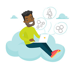 Image showing African student sitting on the cloud with laptop