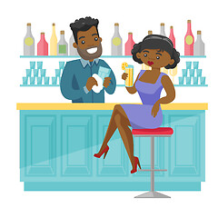 Image showing African-american woman sitting at the bar counter.