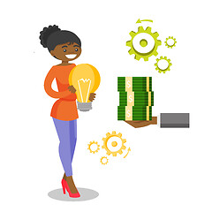 Image showing African business woman exchanging idea for money