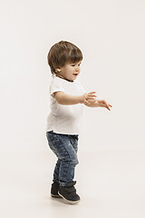 Image showing Portrait of happy little boy over white background