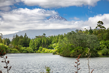 Image showing volcano Taranaki covered in clouds, New Zealand 