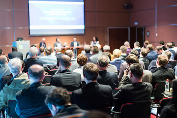 Image showing Round table discussion at business conference event.