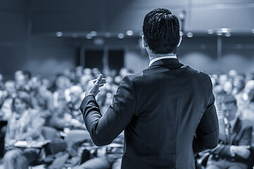 Image showing Speaker giving a talk at business conference meeting.