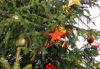 Image showing Beautiful decorations on the branches of the Christmas tree