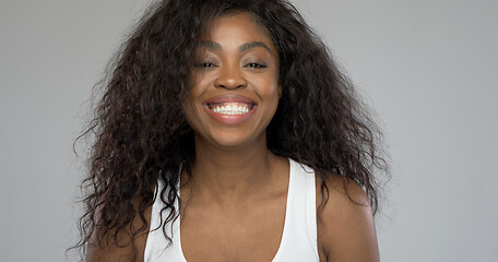 Image showing Happy black woman laughing for camera