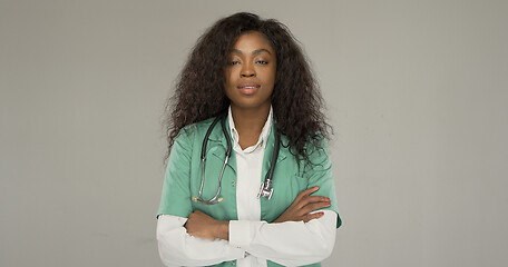 Image showing Confident African American doctor looking at camera