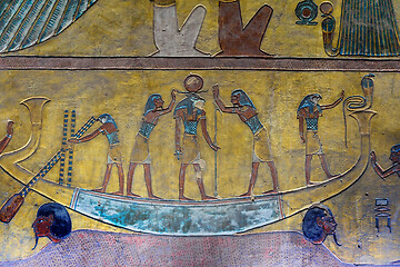 Image showing Ancient mural of egyptian boat