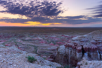 Image showing Tsagaan suvarga White stupa at sunrise