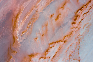 Image showing Aerial top view of pink lake in Crimea