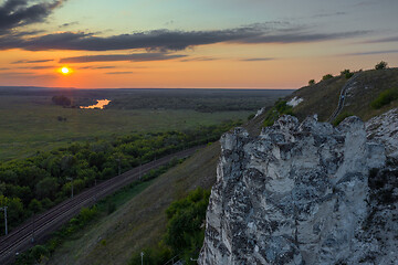 Image showing Sunset above green valley in Divnogorye