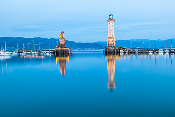 Image showing Lighthouse at harbour in Lindau, Lake Constance in Germany. Bodensee.