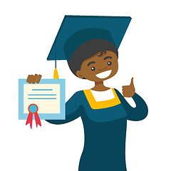 Image showing African-american graduate giving thumb up.