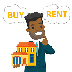 Image showing African-american man thinking buy or rent house.