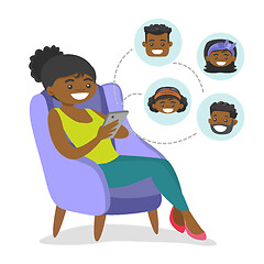 Image showing African-american woman surfing in social network.
