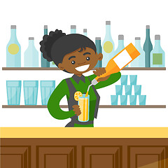 Image showing Young african-american bartender making a cocktail