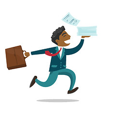 Image showing Businessman running with briefcase and documents.