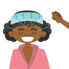 Image showing African-american woman getting acupuncture therapy