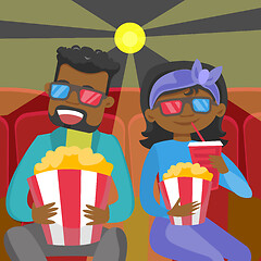 Image showing Young african friends in 3d glasses watching movie