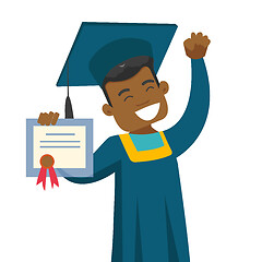 Image showing African-american graduate showing diploma.