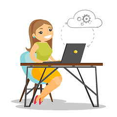 Image showing Business woman using cloud computing technologies.