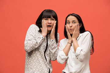 Image showing A portrait of a surprised mother and daughter