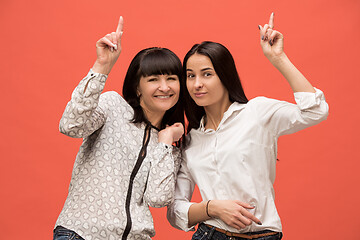 Image showing A portrait of a surprised mother and daughter